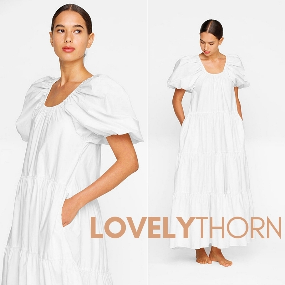 MIKOH // ltd ed resort 23 brava puff sleeve plunge tiered voluminous maxi dress